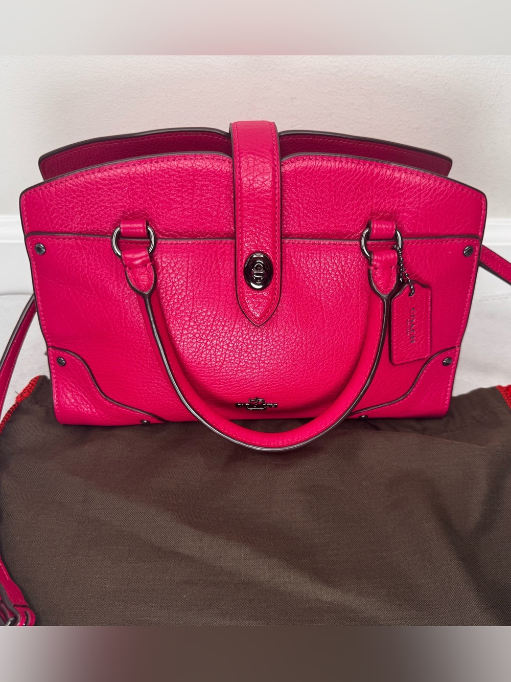 COACH Mercer Satchel 24 Grain Leather Crossbody Bag Hot Pink Cerise 37779
